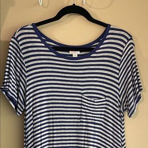 Navy and Grey striped LuLaRoe Carly Swing Dress